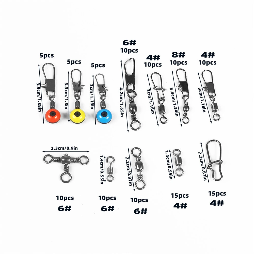 Anmuka 115pcs Fishing Connector Swivel Box Pack Pins Center Pass Swivels Sea Bean Bass Trout Fishing Accessories — view 4