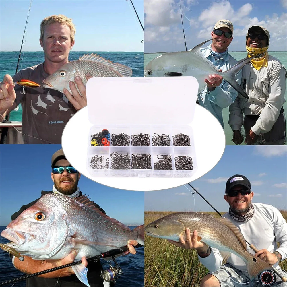 Anmuka 115pcs Fishing Connector Swivel Box Pack Pins Center Pass Swivels Sea Bean Bass Trout Fishing Accessories — view 5