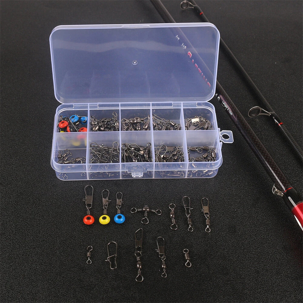 Anmuka 115pcs Fishing Connector Swivel Box Pack Pins Center Pass Swivels Sea Bean Bass Trout Fishing Accessories — view 6