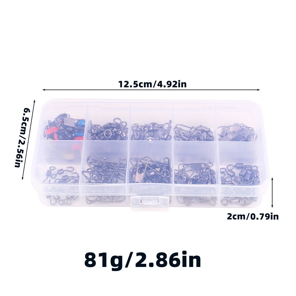 Anmuka 115pcs Fishing Connector Swivel Box Pack Pins Center Pass Swivels Sea Bean Bass Trout Fishing Accessories — view 7