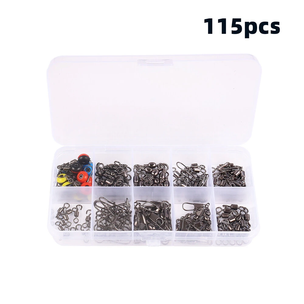 Anmuka 115pcs Fishing Connector Swivel Box Pack Pins Center Pass Swivels Sea Bean Bass Trout Fishing Accessories — view 9
