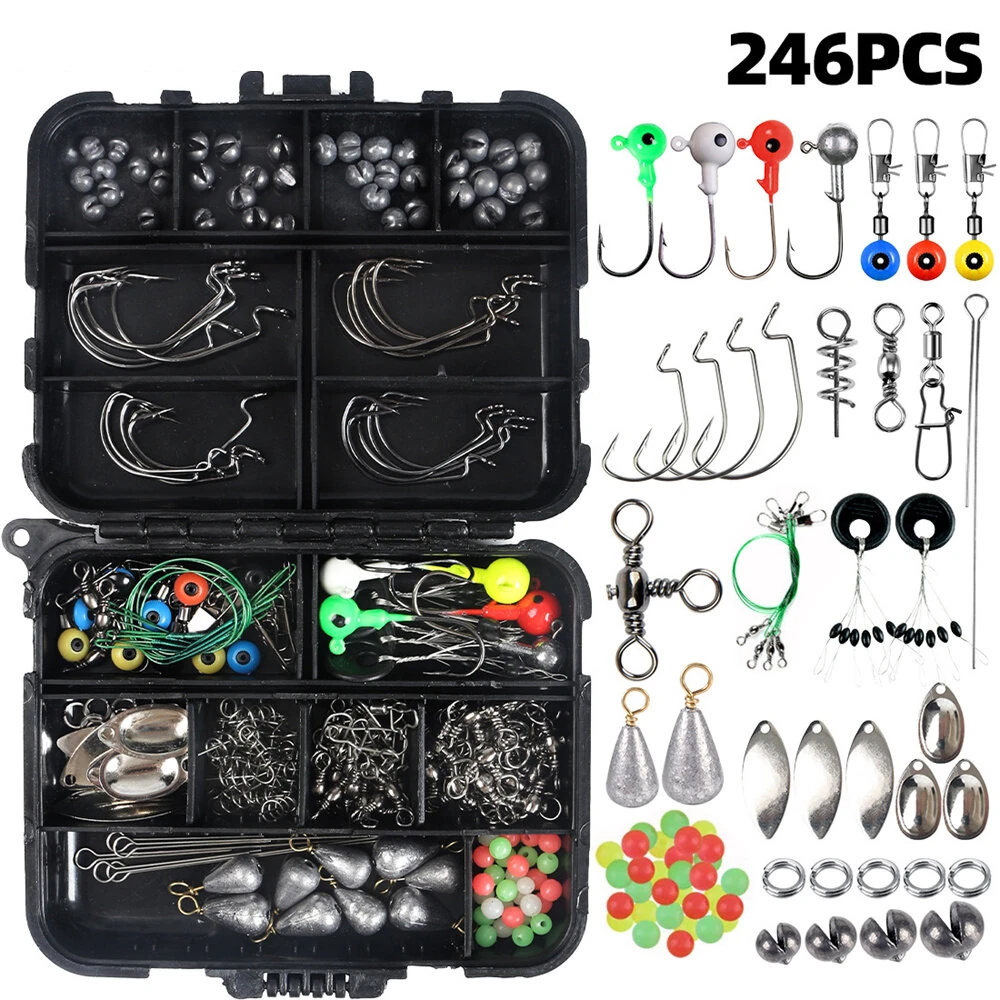 Anmuka 246pcs Fishing Tackle Box Fishing Accessories Set with Fish Hooks Lead Sinker Swivel for Bass Trout Walleye Fishing Supplies — view 2
