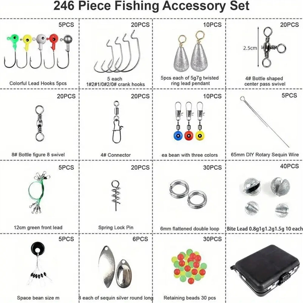 Anmuka 246pcs Fishing Tackle Box Fishing Accessories Set with Fish Hooks Lead Sinker Swivel for Bass Trout Walleye Fishing Supplies — view 3