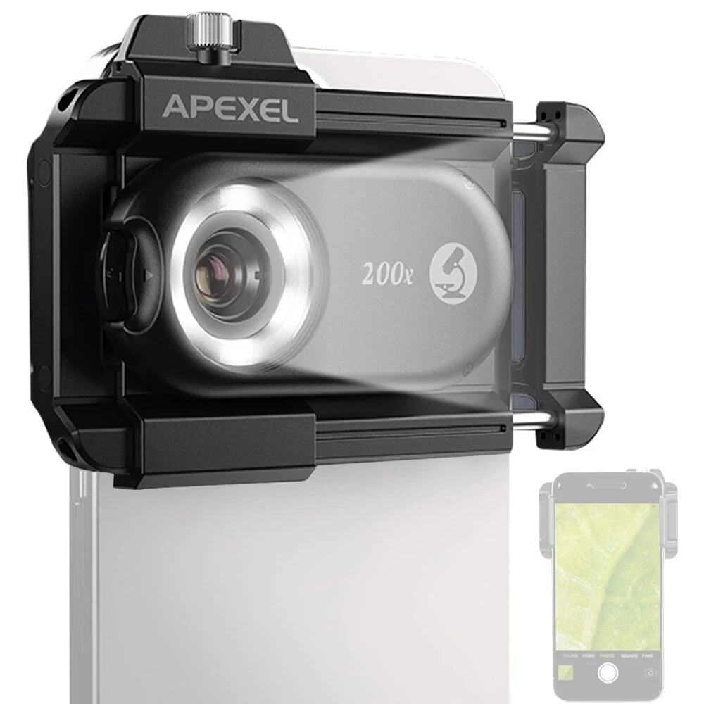 APEXEL 3in1 100X/150X/200X Mobile Phone Microscope Lens Macro Magnifier Kits High Magnification CPL Polarized Lenses 12 LED Adjustable Modes  6 Ultraviolet Lights — view 2