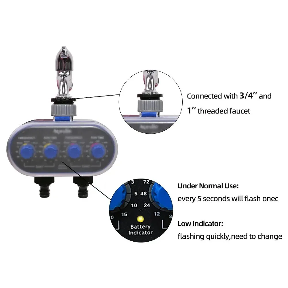Aqualin Ball Valve Two Outlet Automatic Garden Irrigation Controller with Four-Dials Water Timer 0 Pressure Waterproof High-Impact Construction Ideal for Efficient Watering Management — view 5