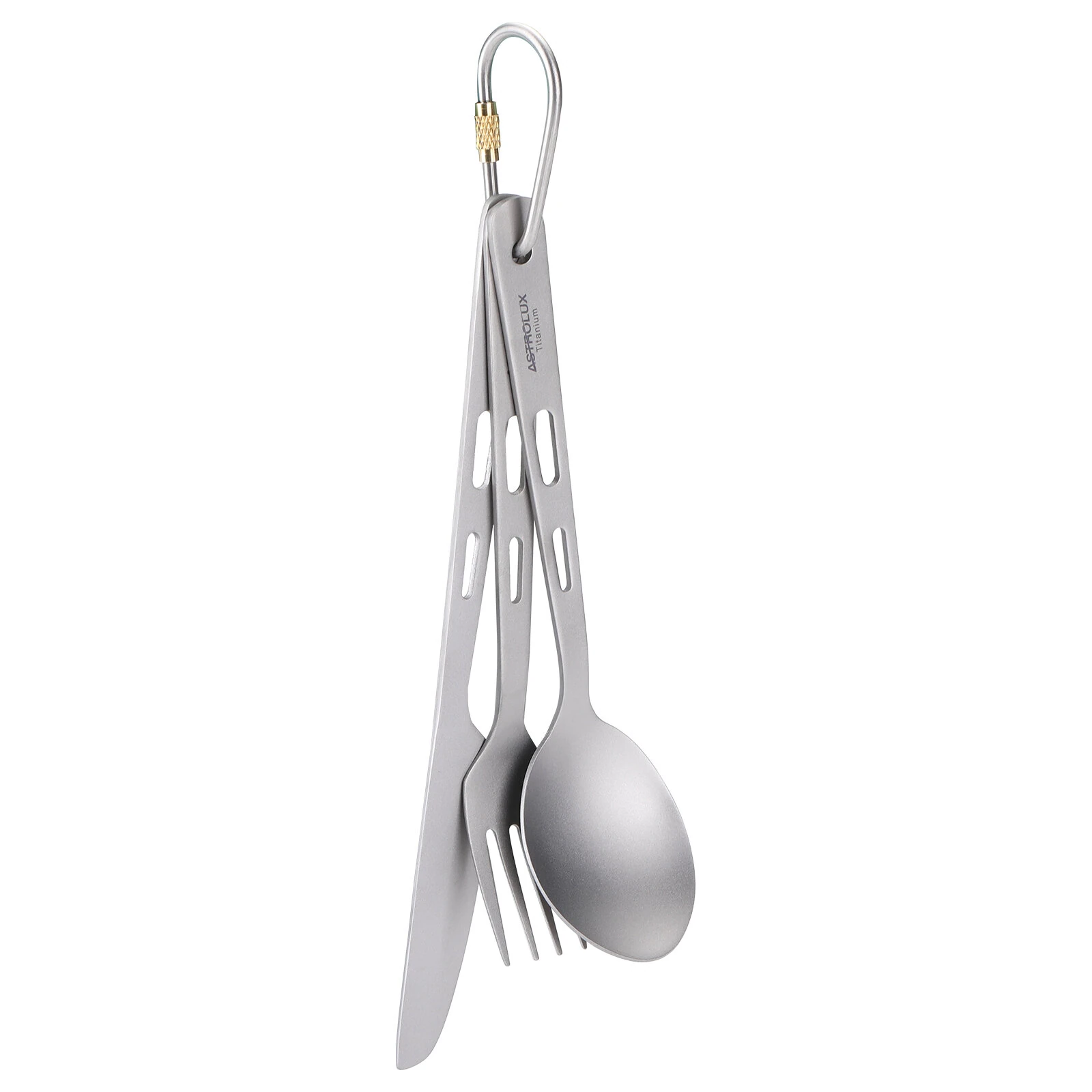 Astrolux® Ti-FS1 Titanium Flatware Set Titanium Flatware Knife Fork Spoon Set Lightweight Ti Camping Utility Cutlery Set with Carrying Bag for Traveling Picnic Hiking — view 6