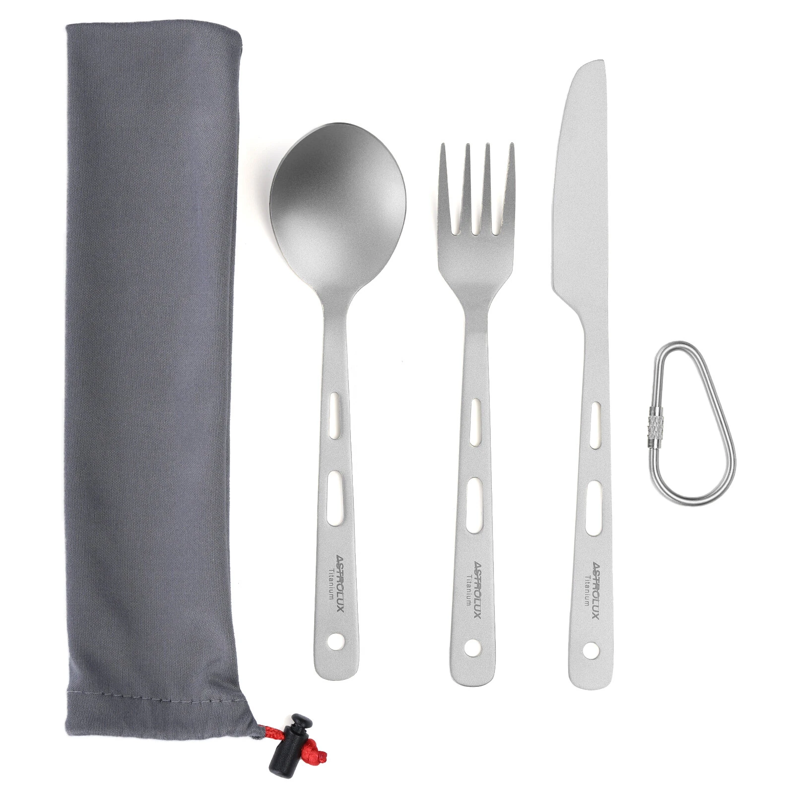 Astrolux® Ti-FS1 Titanium Flatware Set Titanium Flatware Knife Fork Spoon Set Lightweight Ti Camping Utility Cutlery Set with Carrying Bag for Traveling Picnic Hiking — view 9