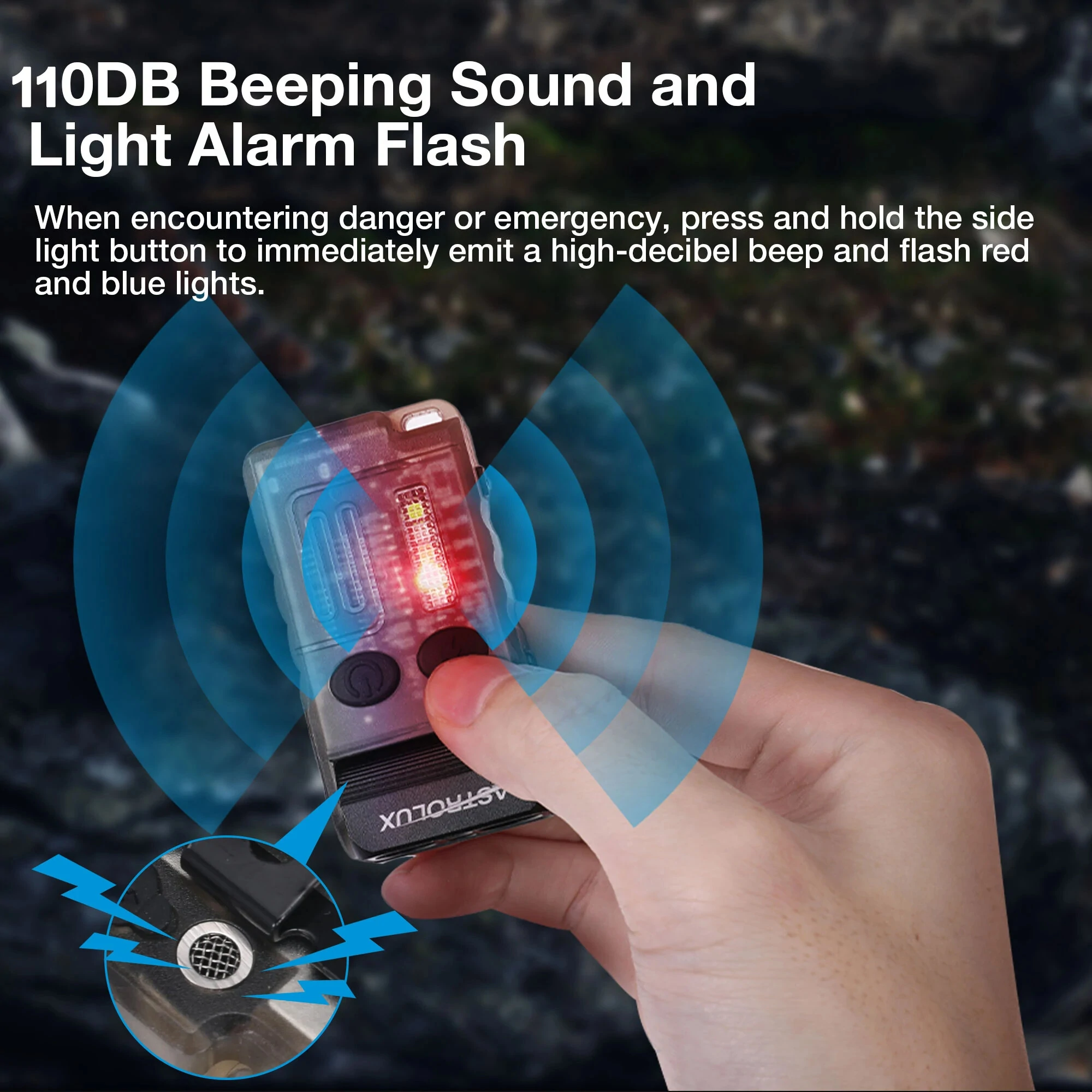 Astrolux® E1 1000 Lumens EDC Keychain Flashlight with Sound Alarm RGB Light 1100mAh 180° Rotation Mini Tactical LED Floodlight Type-C USB Fast Chargring IP67 Powerful Work Lamp for Outdoor Protection, Walking, Running, Hiking and Camping — view 10
