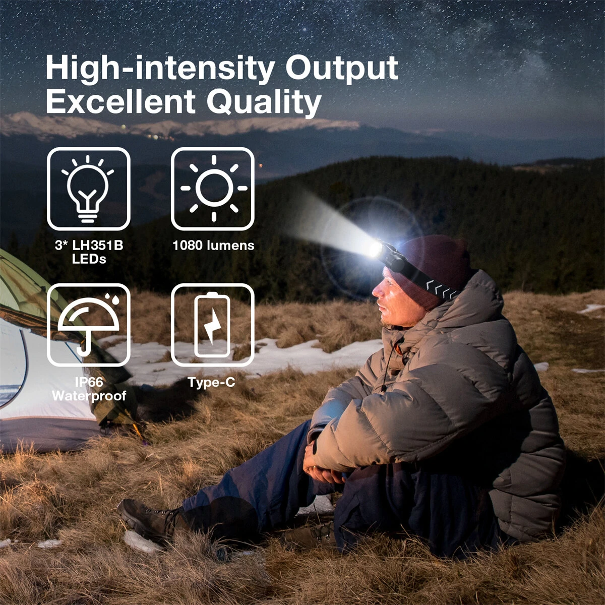 Astrolux® HS03 3* LH351B Powerful LED Headlamp 1080LM Headlight Type-C Rechargeable with 18650 Battery Waterproof Camping Fishing Head Torch Emergency Lantern — view 4