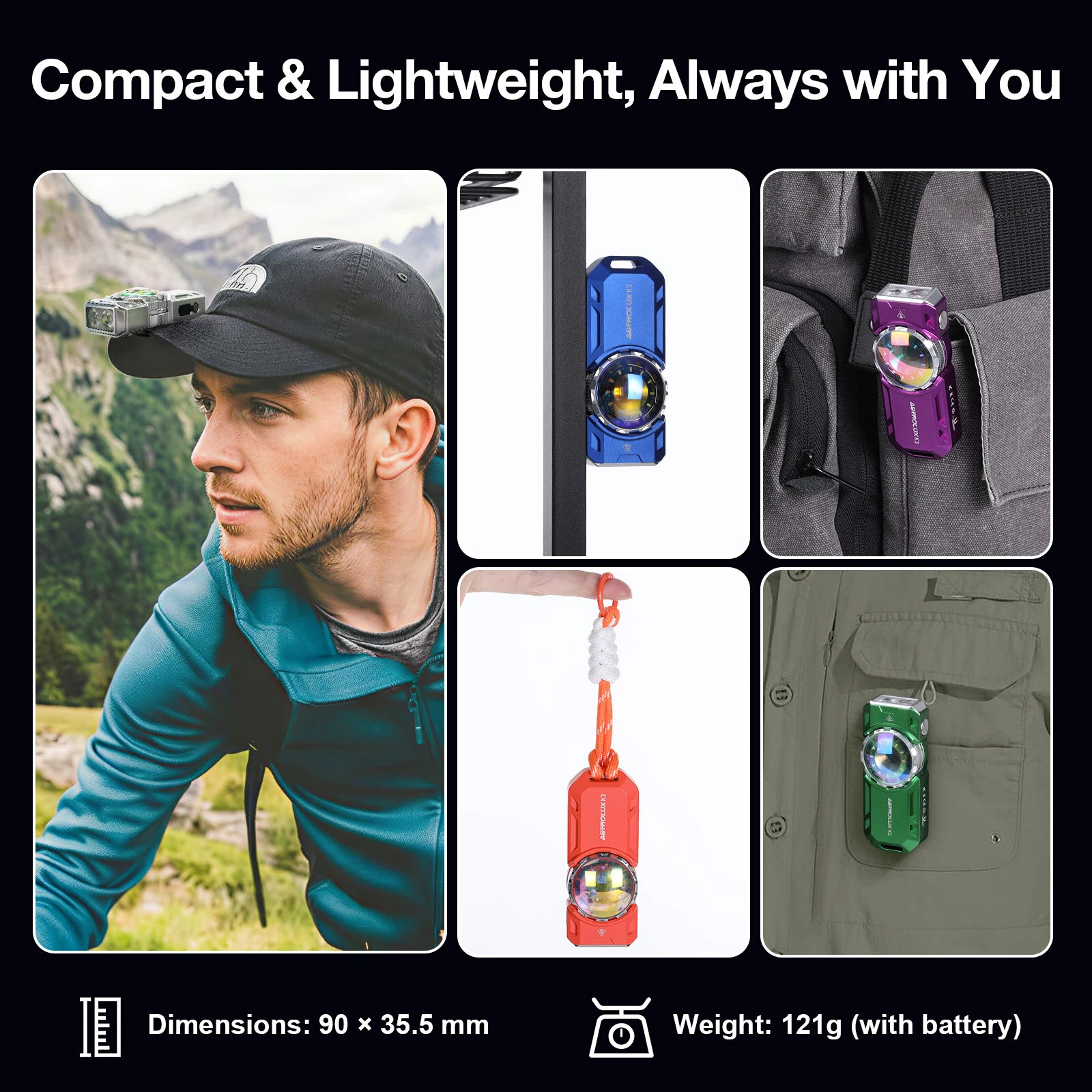 Astrolux® K3 1550LM EDC Flashlight Long Throw 209m Rotary Dial Control Throw Flood Combo LED Torch with RGB 18 LEDs, UV 395nm, 16300 Rechargeable, IPX6 — view 12