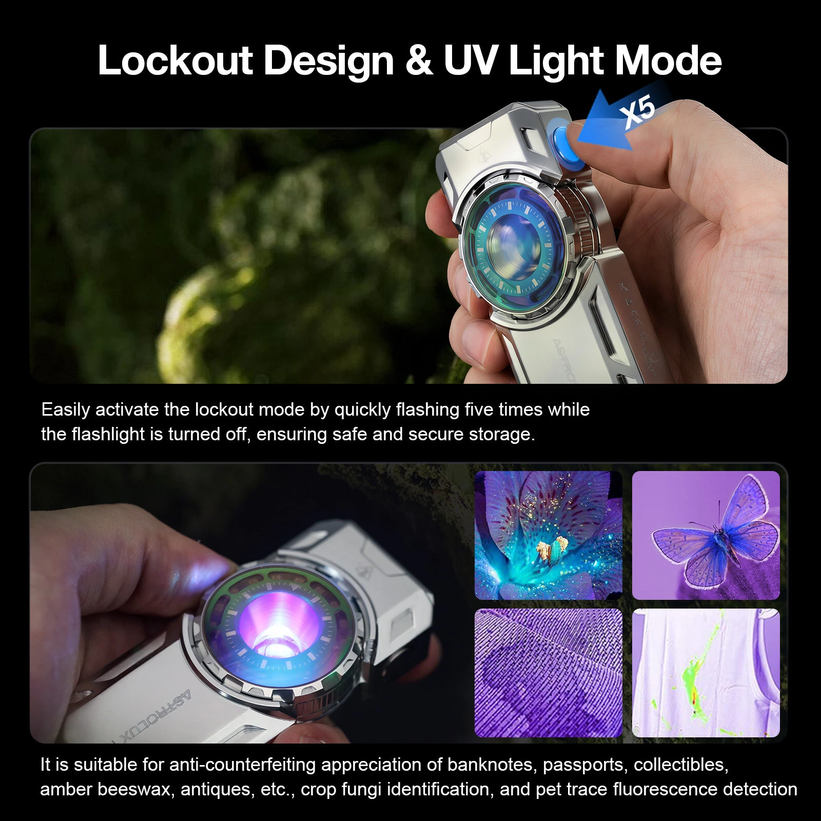 Astrolux® K3 1550LM EDC Flashlight Long Throw 209m Rotary Dial Control Throw Flood Combo LED Torch with RGB 18 LEDs, UV 395nm, 16300 Rechargeable, IPX6 — view 9