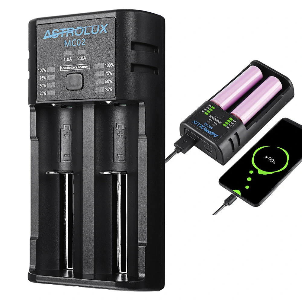 Astrolux® MC02 2 in1 USB Charging Mini Battery Charger Portable Mobile Phone Po — view 2
