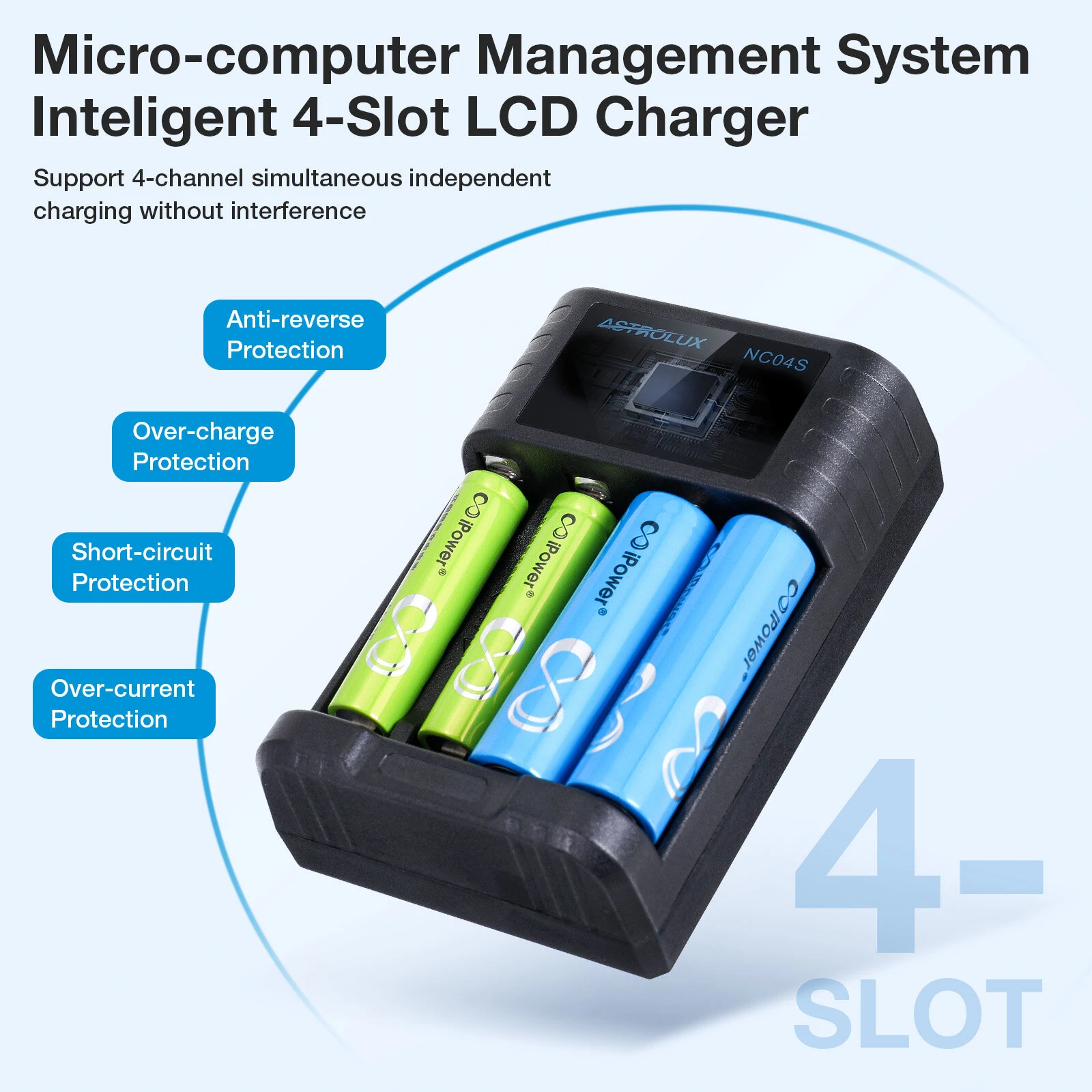 Astrolux® NC04S Inteligent 4-Slot LCD Battery Charger Mix-charging of AA/AAA Lithium & NiMH Btteries For Cells Flashlight RC Toys Home Tools — view 7