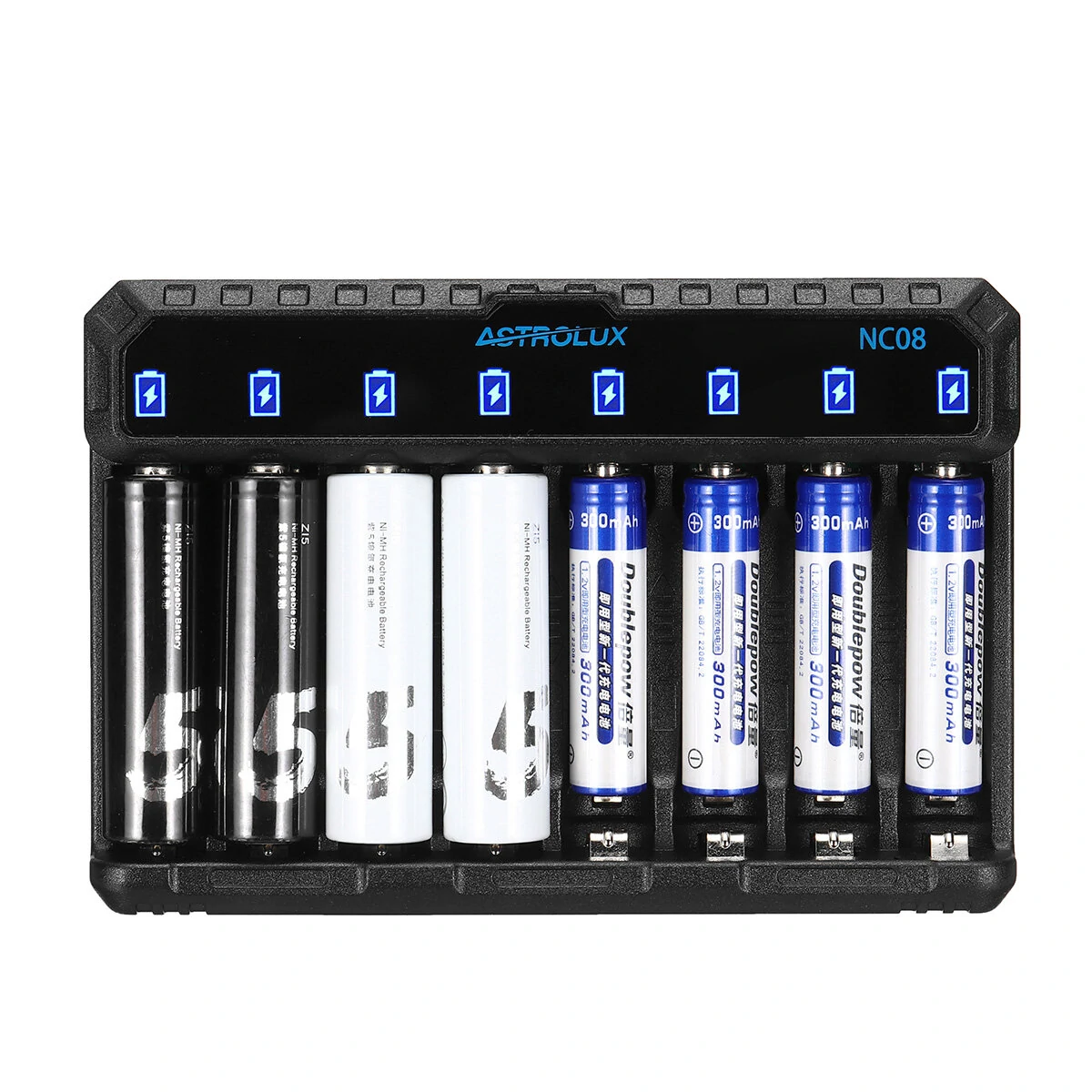 Astrolux® NC08 8 Slot Intelligent Charger For Ni-MH/Ni-Cd/Li-ion AA AAA 1.5V 14500 10440 Battery Type-C 2A Max Charging Speed Quick Charger For LED Flashlight Torch Home Tools RC Kids Toys — Astrolux