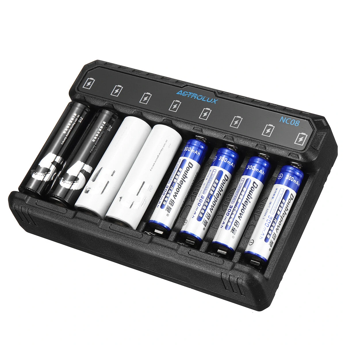 Astrolux® NC08 8 Slot Intelligent Charger For Ni-MH/Ni-Cd/Li-ion AA AAA 1.5V 14500 10440 Battery Type-C 2A Max Charging Speed Quick Charger For LED Flashlight Torch Home Tools RC Kids Toys — view 3