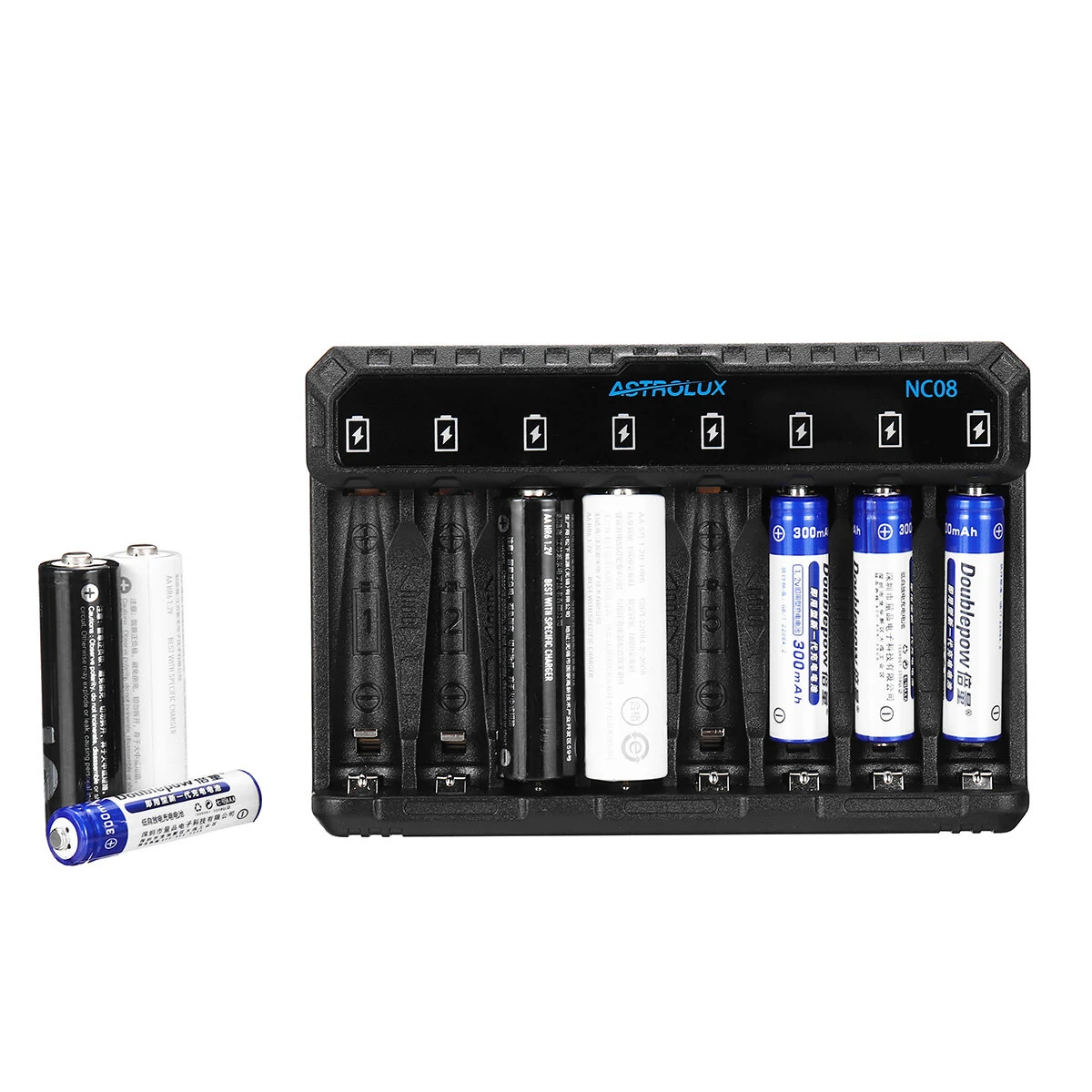 Astrolux® NC08 8 Slot Intelligent Charger For Ni-MH/Ni-Cd/Li-ion AA AAA 1.5V 14500 10440 Battery Type-C 2A Max Charging Speed Quick Charger For LED Flashlight Torch Home Tools RC Kids Toys — view 6