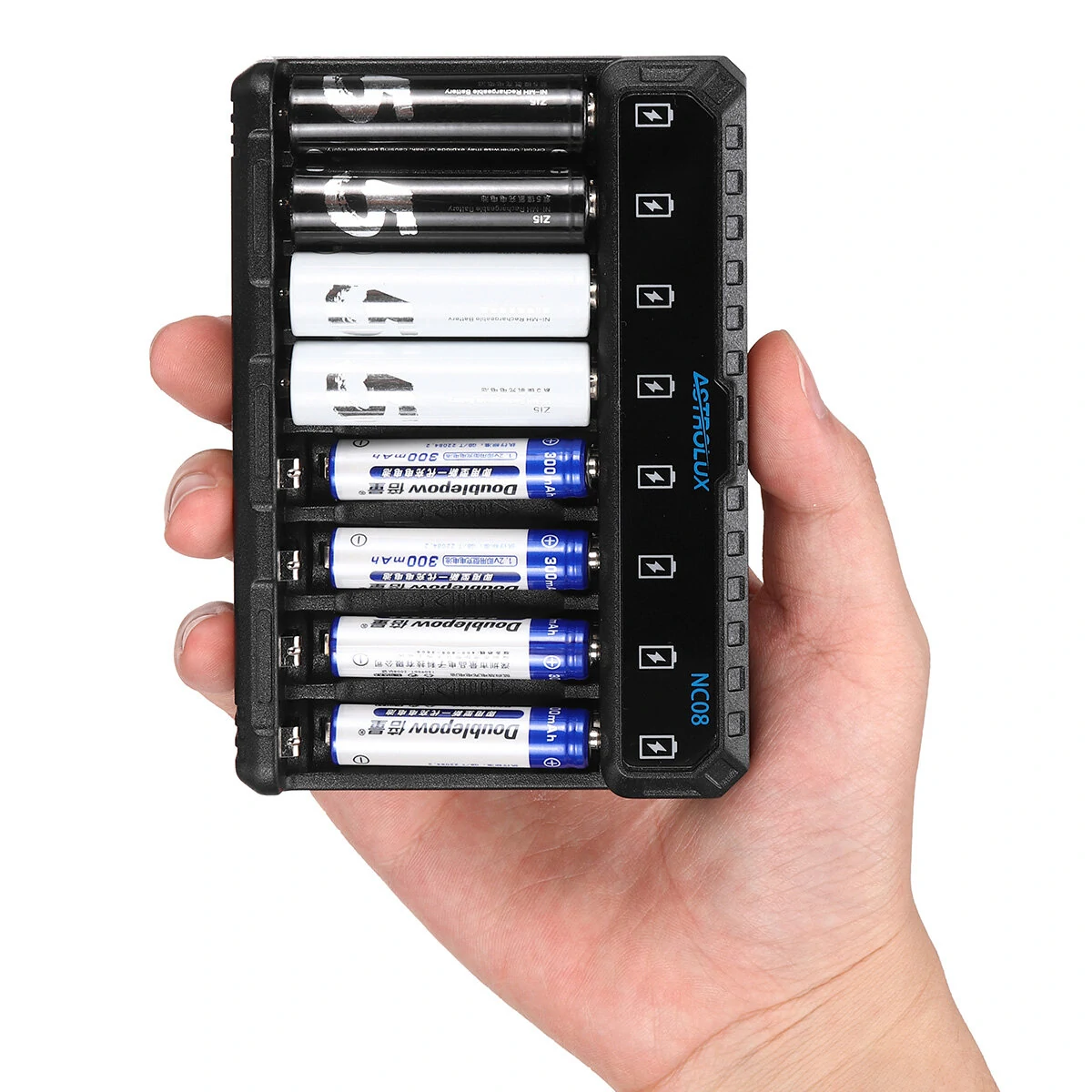 Astrolux® NC08 8 Slot Intelligent Charger For Ni-MH/Ni-Cd/Li-ion AA AAA 1.5V 14500 10440 Battery Type-C 2A Max Charging Speed Quick Charger For LED Flashlight Torch Home Tools RC Kids Toys — view 7