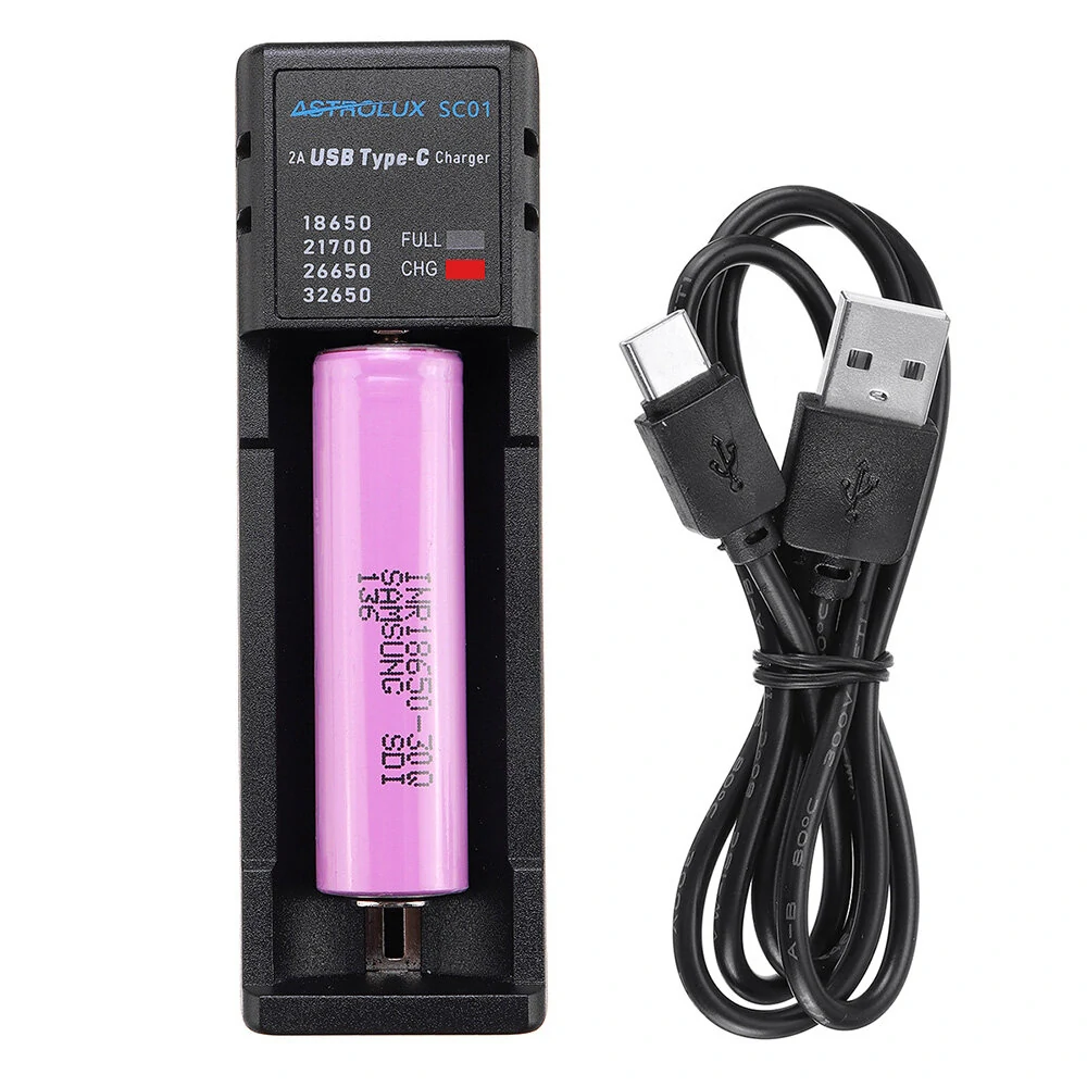 Astrolux® SC01 Type-C 2A Quick Charge USB Battery Charger Li-ion/IMR/INR/ICR Ch — ASTROLUX