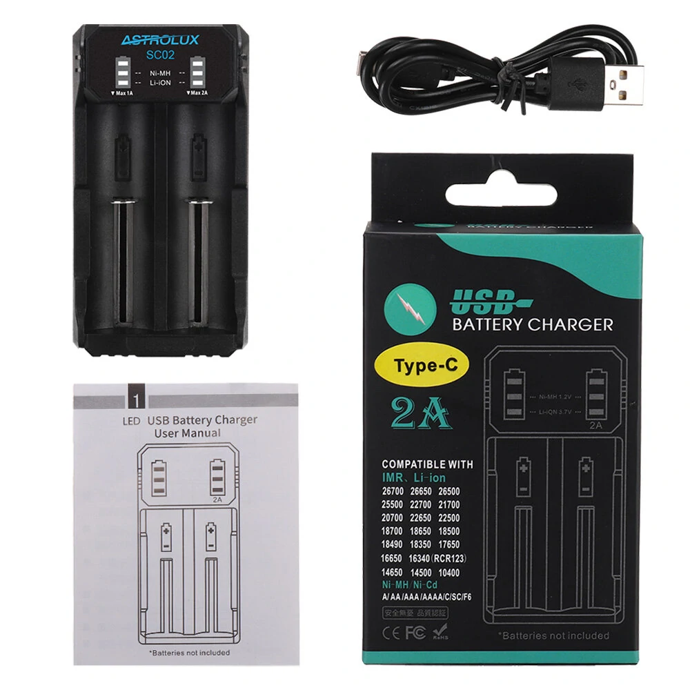 ASTROLUX® SC02 Type-C QC 3.0 Quick Charge USB Battery Charger Dual-slots For Li — view 9