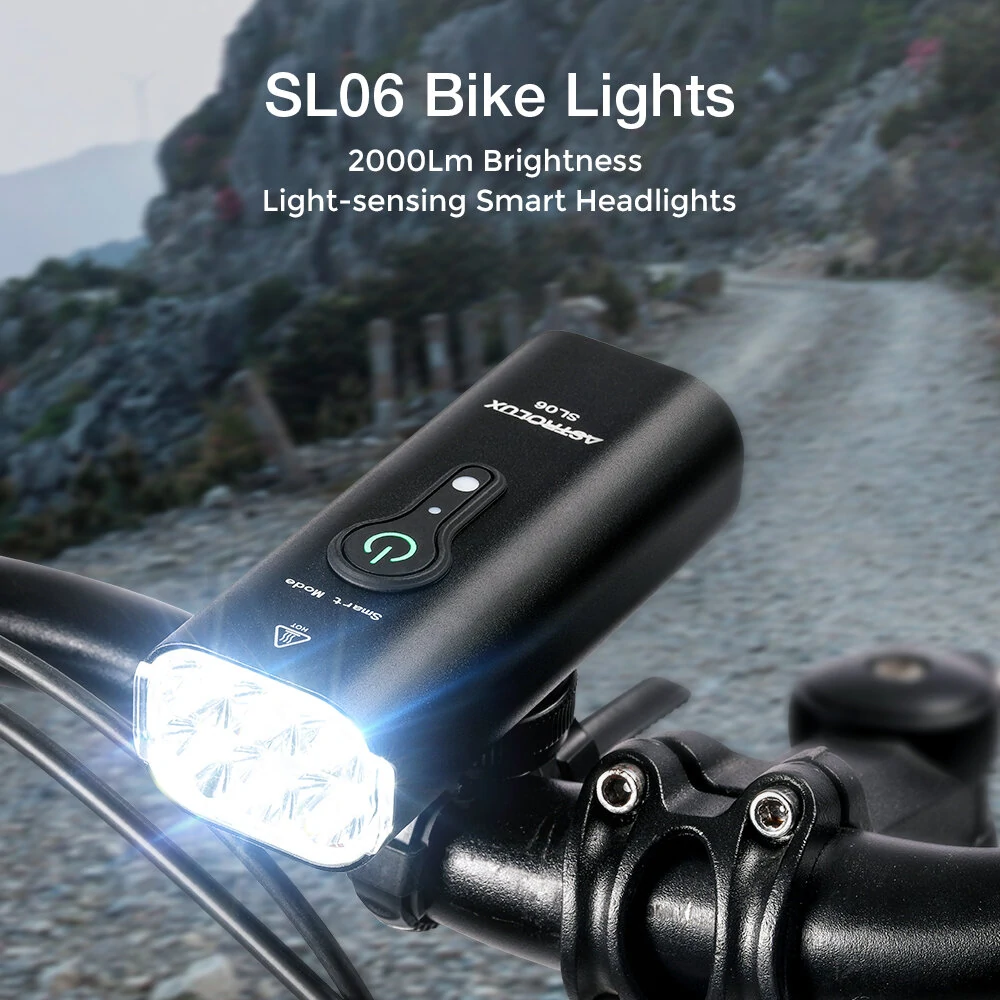 Astrolux® SL06 2000Lm Brightness & Vibration Smart  Brake-activated Bike Headlights 6 LED 4800mAh Battery IPX6 Waterproof 6 Light Modes Type-C USB Rechargeable Aluminum Alloy Front Light for Electric Bike Scooter MTB Bicycle — view 3
