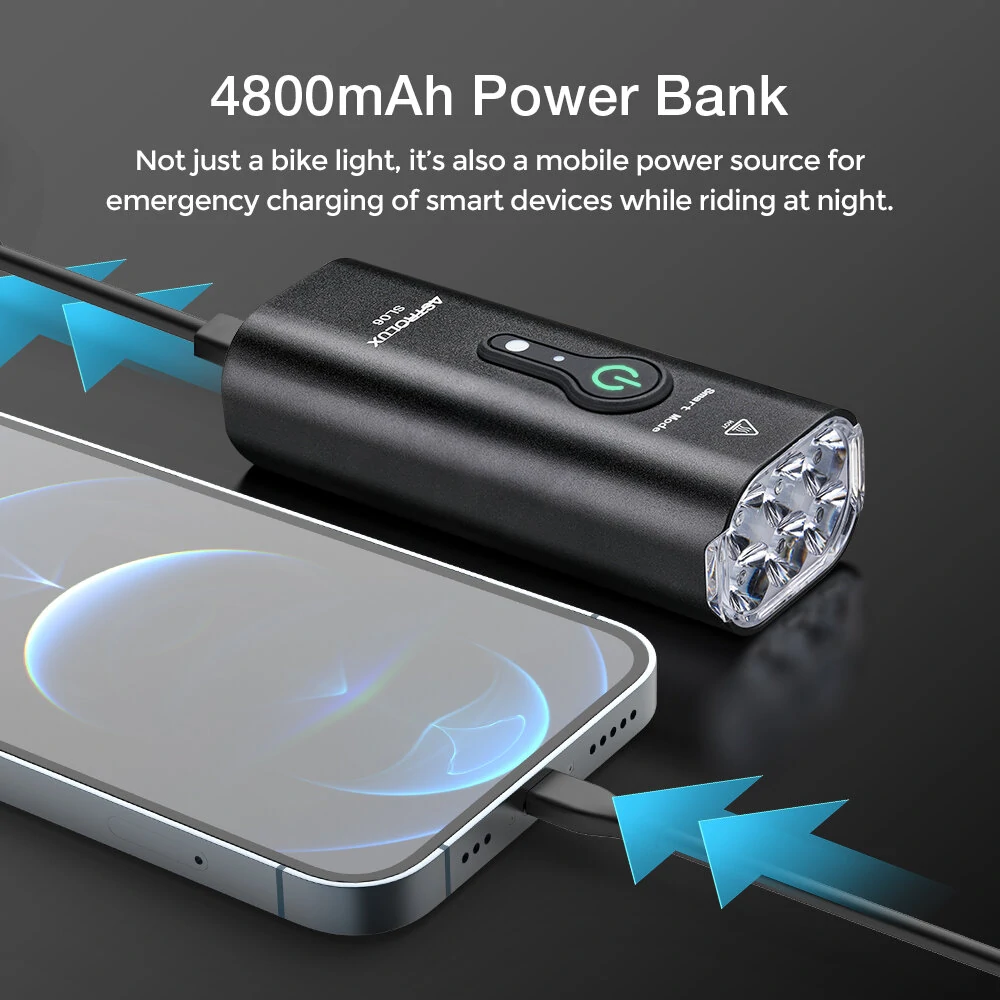 Astrolux® SL06 2000Lm Brightness & Vibration Smart  Brake-activated Bike Headlights 6 LED 4800mAh Battery IPX6 Waterproof 6 Light Modes Type-C USB Rechargeable Aluminum Alloy Front Light for Electric Bike Scooter MTB Bicycle — view 6