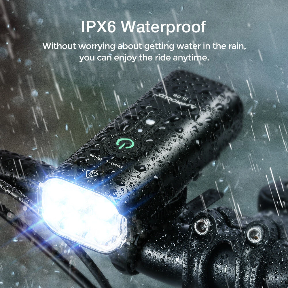 Astrolux® SL06 2000Lm Brightness & Vibration Smart  Brake-activated Bike Headlights 6 LED 4800mAh Battery IPX6 Waterproof 6 Light Modes Type-C USB Rechargeable Aluminum Alloy Front Light for Electric Bike Scooter MTB Bicycle — view 7