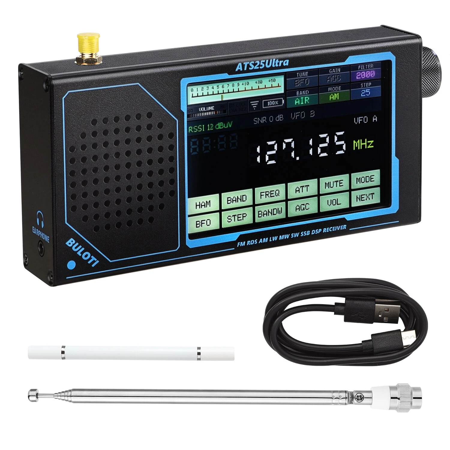 ATS25 Ultra Bluetooth Radio Receiver Wide Frequency Coverage 118-214 MHz FM LW MW SW SSB Air Band Multi-Mode Decoding Portable Rechargeable Low Noise Amplifier — view 6