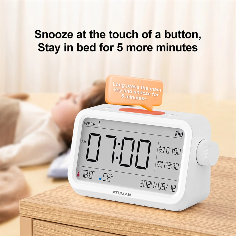 Atuman MT2 3in1 Multifunctional Hygrometer Alarm Clock Timer -9.9°C~60°C LCD Display Temperature Humidity Monitor Accurate Environmental Monitoring — view 4