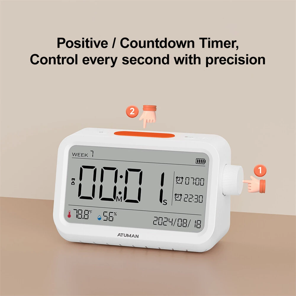 Atuman MT2 3in1 Multifunctional Hygrometer Alarm Clock Timer -9.9°C~60°C LCD Display Temperature Humidity Monitor Accurate Environmental Monitoring — view 7