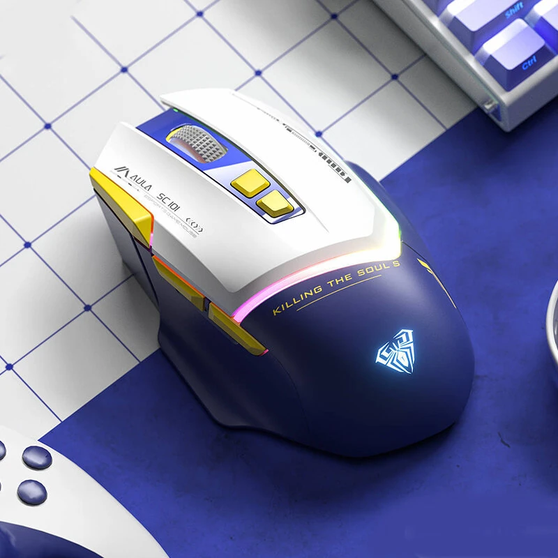 AULA SC101 Mech Mouse Wireless bluetooth 800-4000DPI RGB Light 500mAh Battery Ergonomics Design Dual Mode Esports Gaming Mouse — view 3