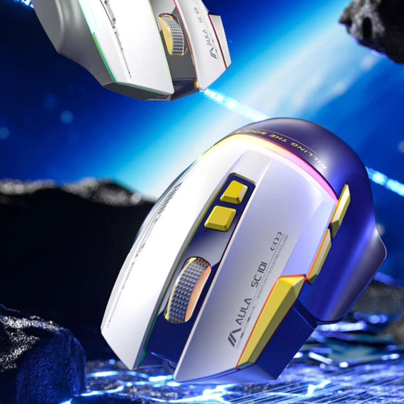 AULA SC101 Mech Mouse Wireless bluetooth 800-4000DPI RGB Light 500mAh Battery Ergonomics Design Dual Mode Esports Gaming Mouse — view 4