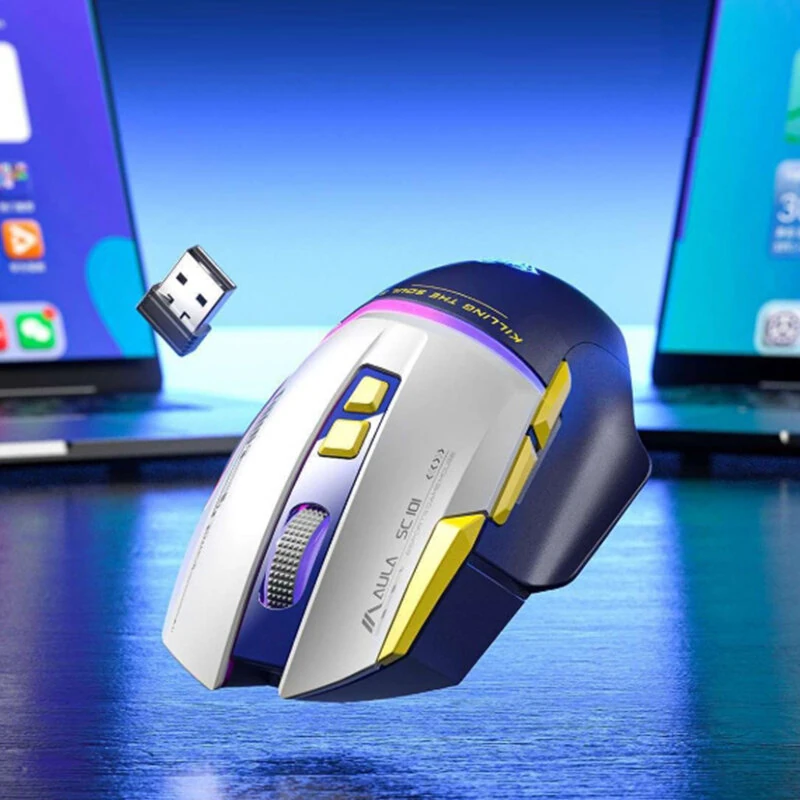AULA SC101 Mech Mouse Wireless bluetooth 800-4000DPI RGB Light 500mAh Battery Ergonomics Design Dual Mode Esports Gaming Mouse — view 7