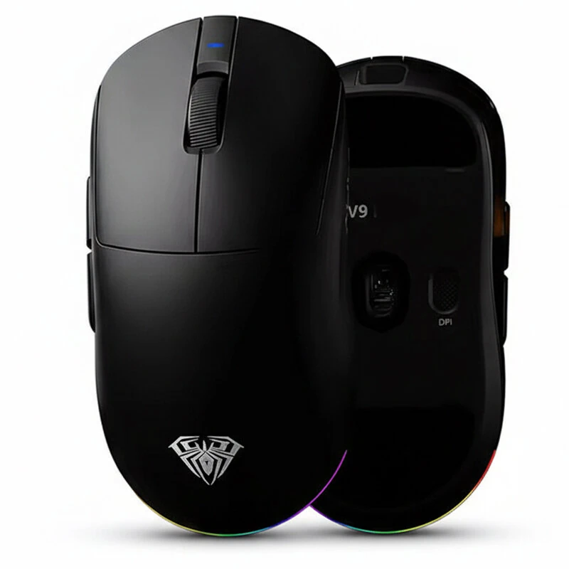 AULA V9Ultra Tri-mode Wireless Gaming Mouse with RGB Light Dual 8K Polling Rate PAW3950 Sensor 42000DPI 55g Lightweight Ergonomic Design Esports Gamer Mice — AULA