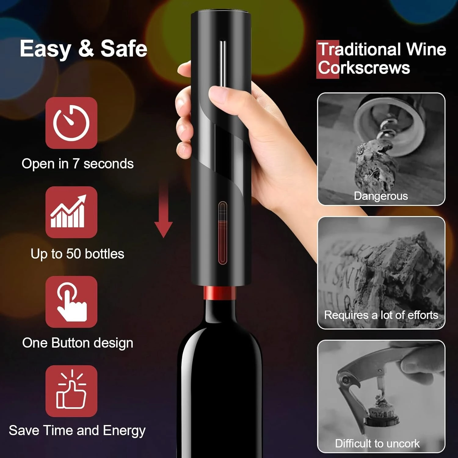 Automatic Electric Wine Openers USB Rechargeable Bottle Openers Corkscrew Wine Cap Opener — view 3