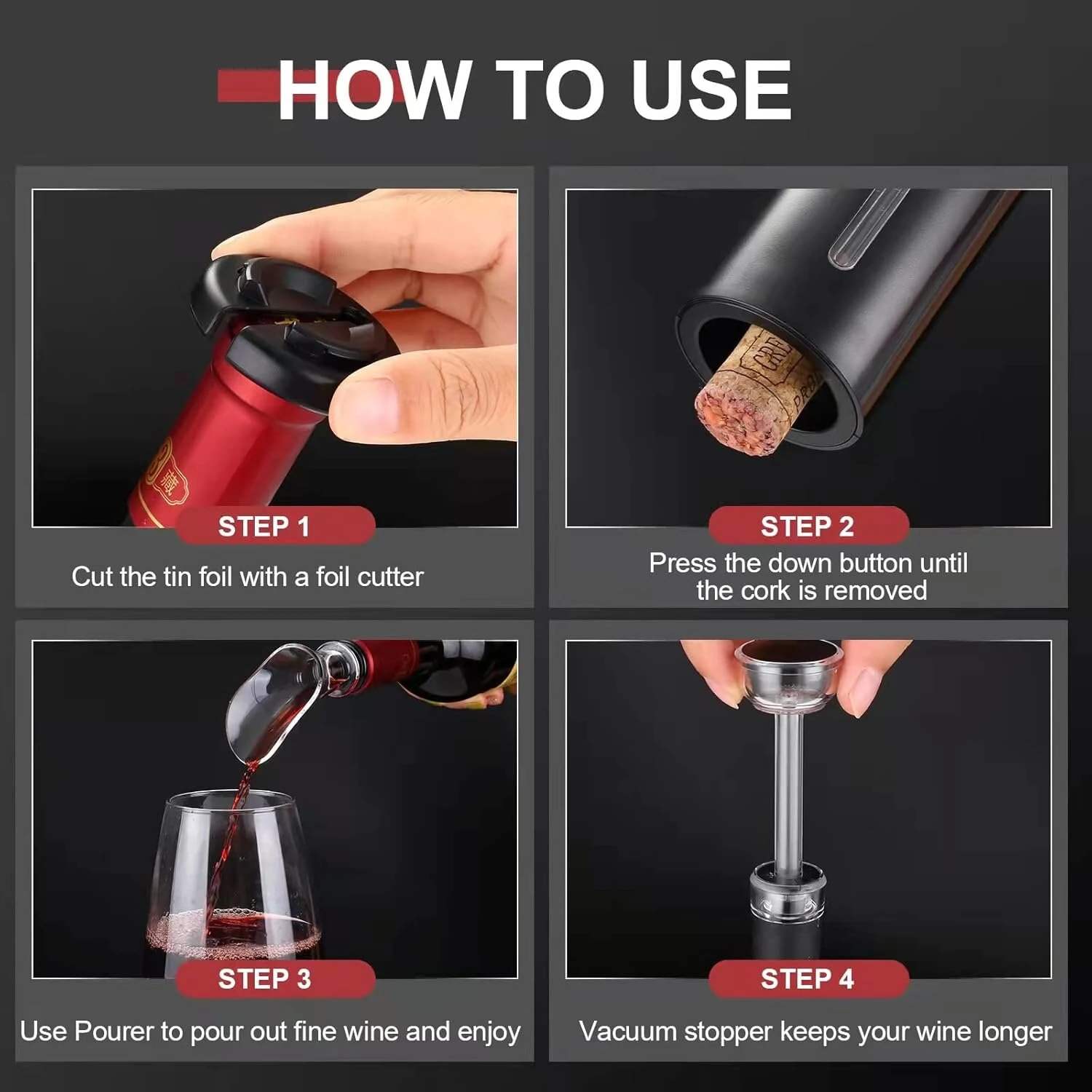Automatic Electric Wine Openers USB Rechargeable Bottle Openers Corkscrew Wine Cap Opener — view 4