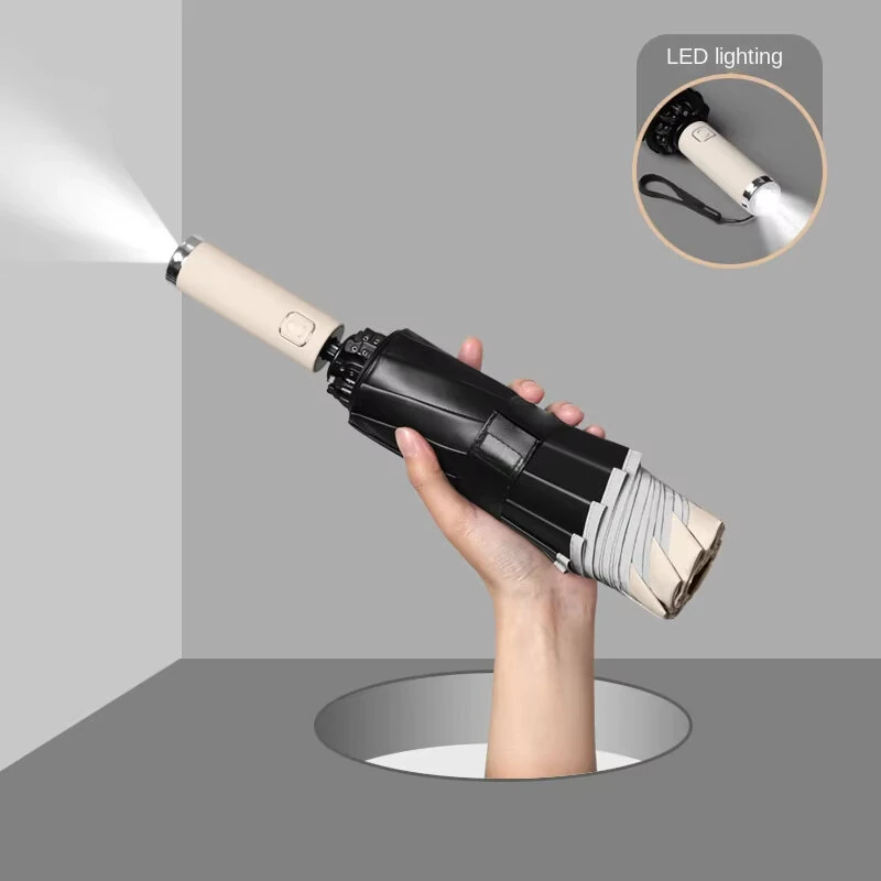 Automatic Folding Reverse Sun Umbrella Upgraded Windproof Design with Reflective Strip LED Light Convenient Handle Rainproof — view 5