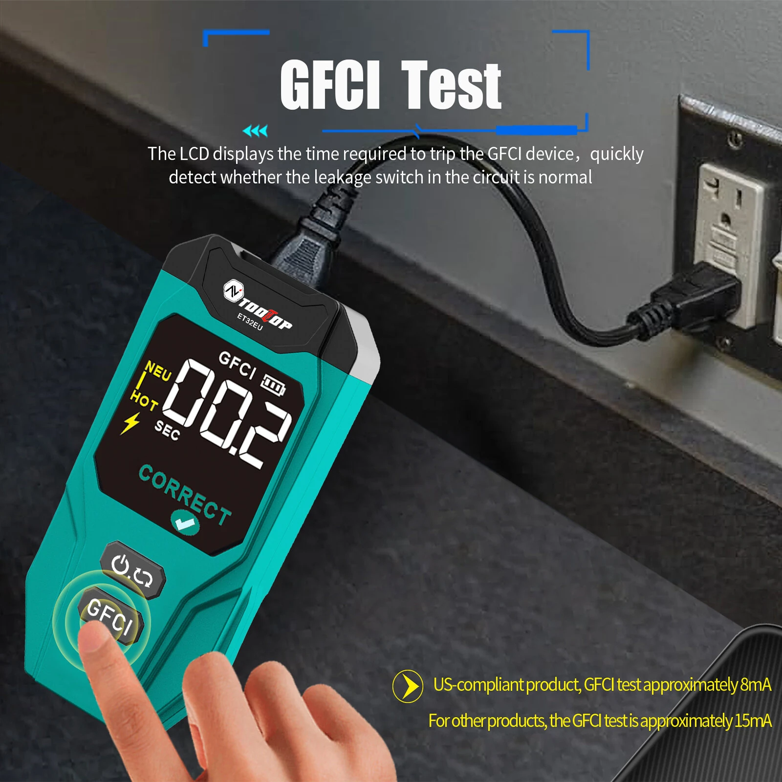 AV TOOLTOP ET32 Digital Circuit Breaker Finder Adjustable Sensitivity GFCI Testing NCV Voltage Tester Rechargeable Lithium Battery for Electrical Safety Inspection — view 7