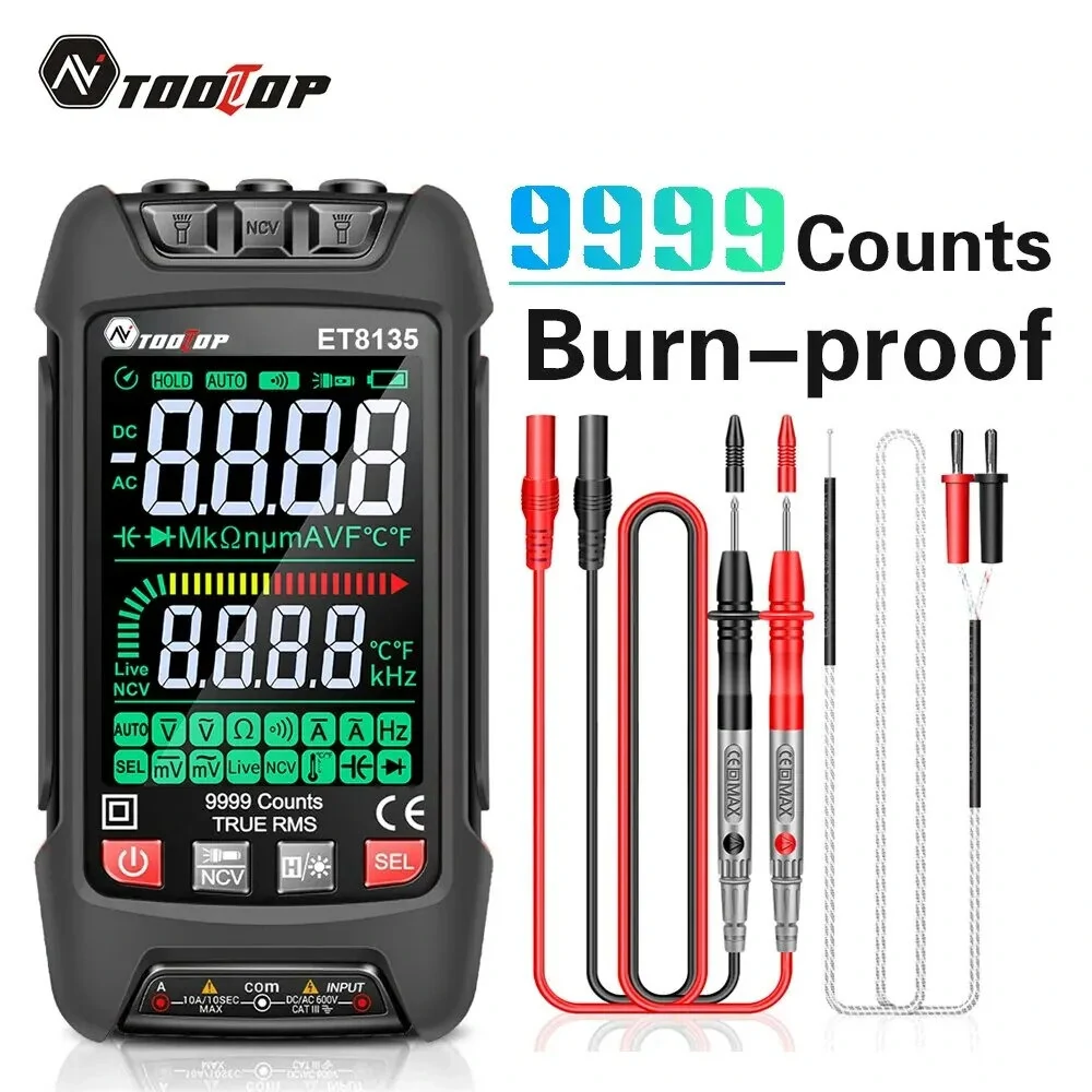 AV TOOLTOP ET8135 Multimeter Color LCD Display 9999 Counts True RMS Auto Range Voltage Current Resistance Diode Capacitor NCV Frequency Temperature Measurement Tool