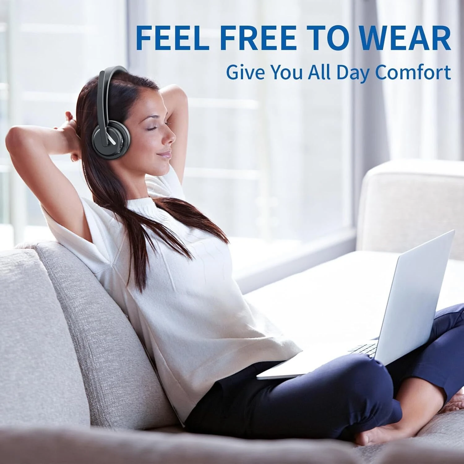 Awatrue EH11 2.4G Wireless Headset bluetooth Headphone with Charging Base AI Call Noise Cancelling 50mm Drive Unit 30H Play Time Comfortable Design On-ear Headphones with External Microphone — view 6
