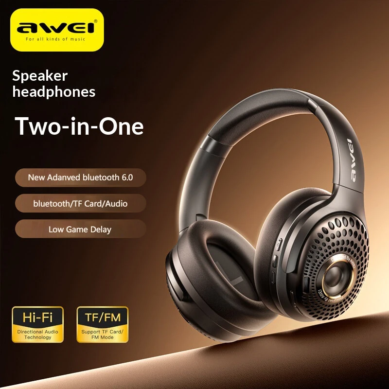AWEI AT30 Wireless Speaker Headset bluetooth 6.0 Headphone 40mm Titanium-plated Composite Diaphragm HiFi Sound Foldable FM Mode Support AUX TF Card Playback Sports Headphones — view 3