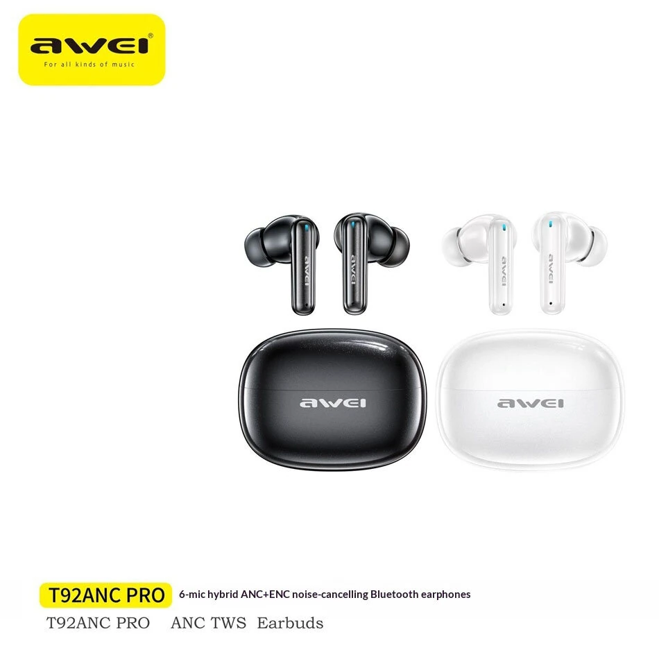 AWEI T92 ANC Pro TWS Wireless Earbuds bluetooth Earphones -52dB ANC ENC Noise Reduction Large-size Composite Diaphragm Sterso Sound Field 20H Battery Life Portable Earphone — view 4