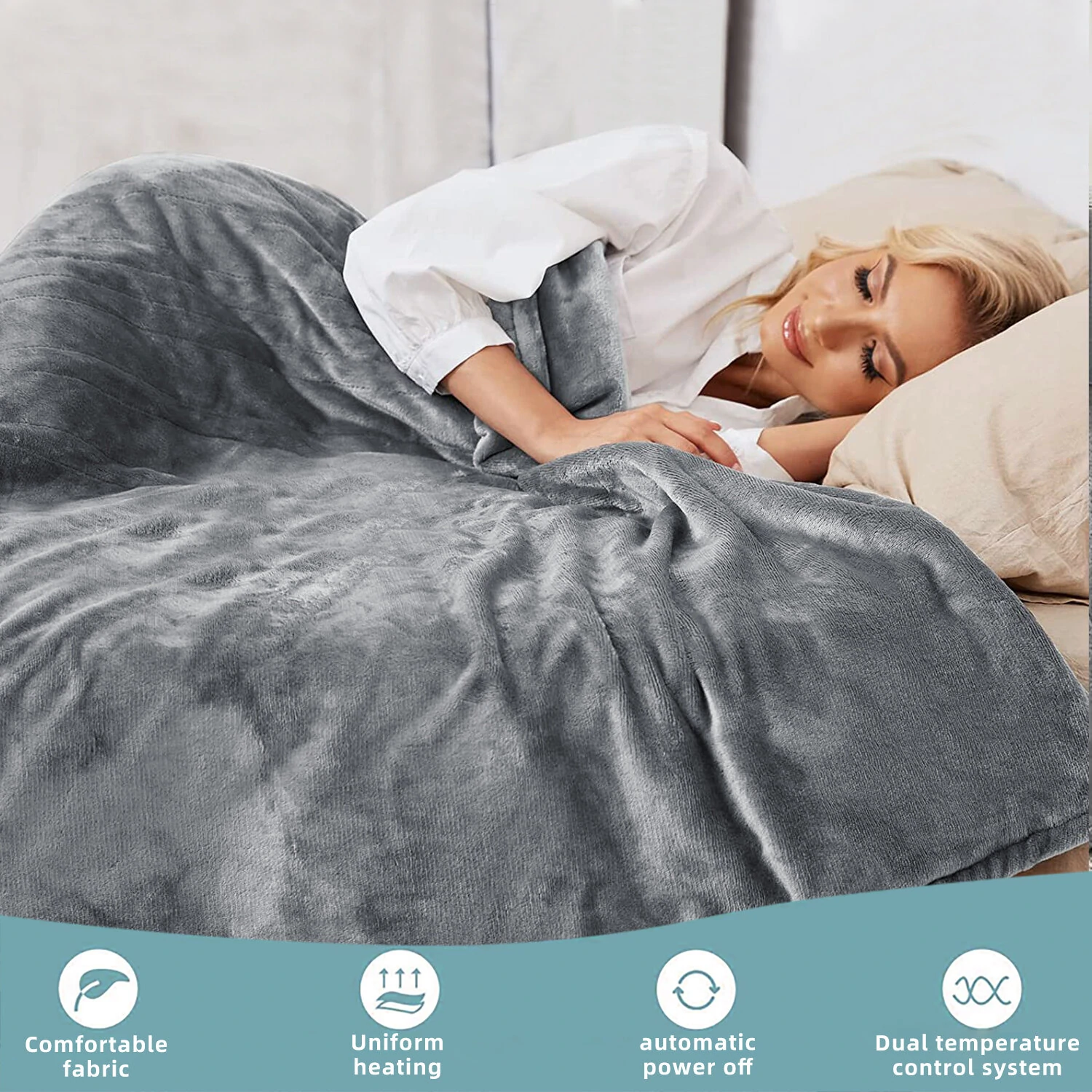 Baban 150*180cm Electric Heated Blanket Heating Bed Blankets Throw with 6 Heating Levels 10 Hours Auto Off Over-Heated Protection Ultra Soft Warm Flannel ETL Certified — view 3