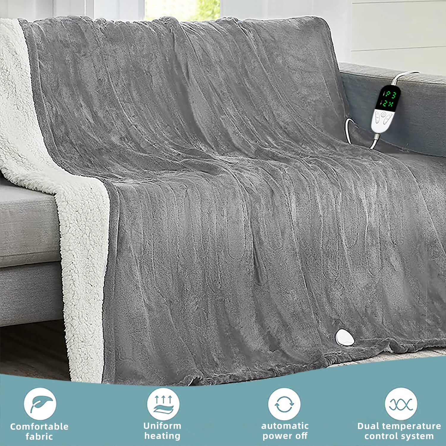 Baban 150*180cm Electric Heated Blanket Heating Bed Blankets Throw with 6 Heating Levels 10 Hours Auto Off Over-Heated Protection Ultra Soft Warm Flannel ETL Certified — view 4