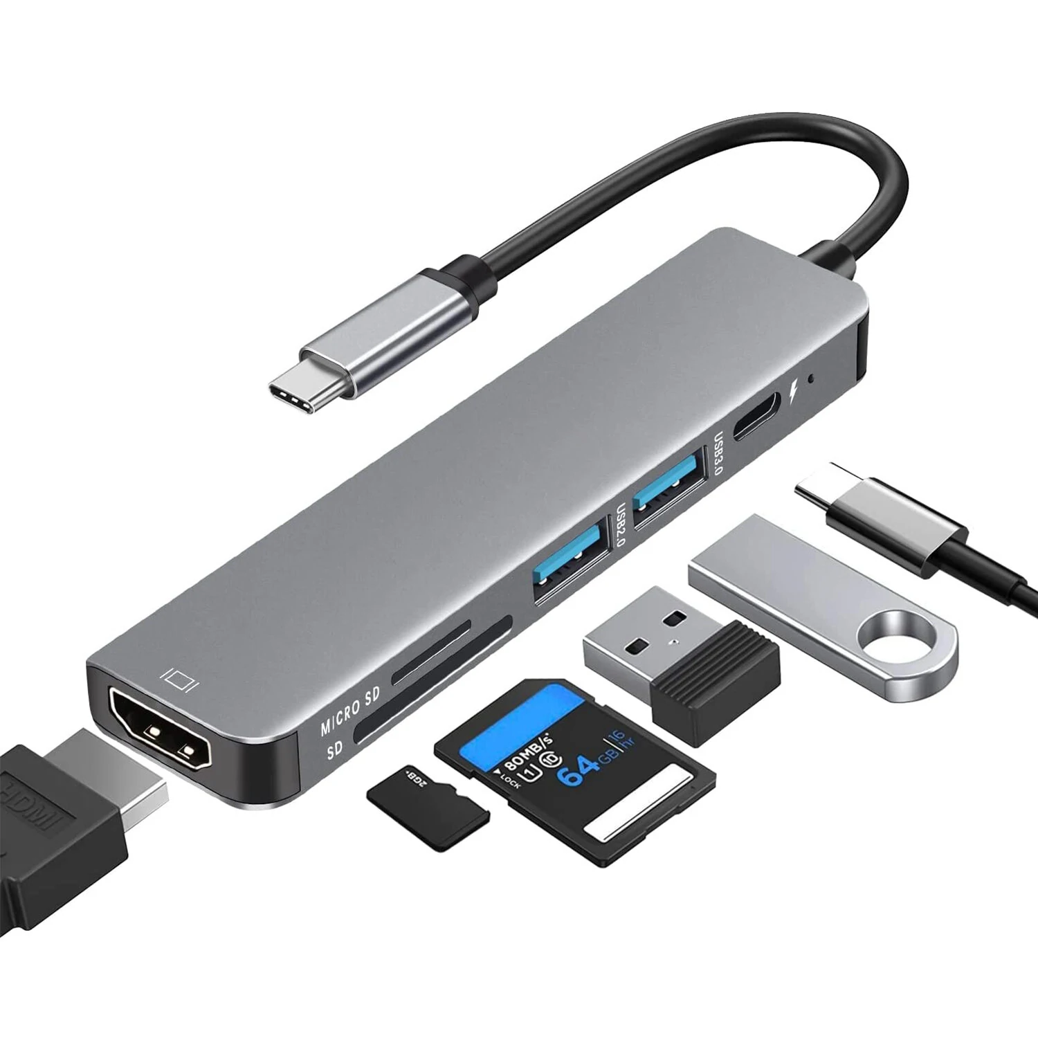 Bakeey 6-in-1 USB-C Hub Adapter HDMI 4K@30Hz USB3.0 USB-C  Docking Station 100W PD Charging SD Reader Witch Splitter for Apple Huawei Laptops Macbook — view 2