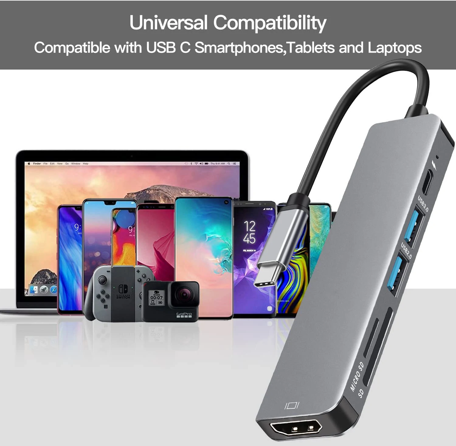 Bakeey 6-in-1 USB-C Hub Adapter HDMI 4K@30Hz USB3.0 USB-C  Docking Station 100W PD Charging SD Reader Witch Splitter for Apple Huawei Laptops Macbook — view 4