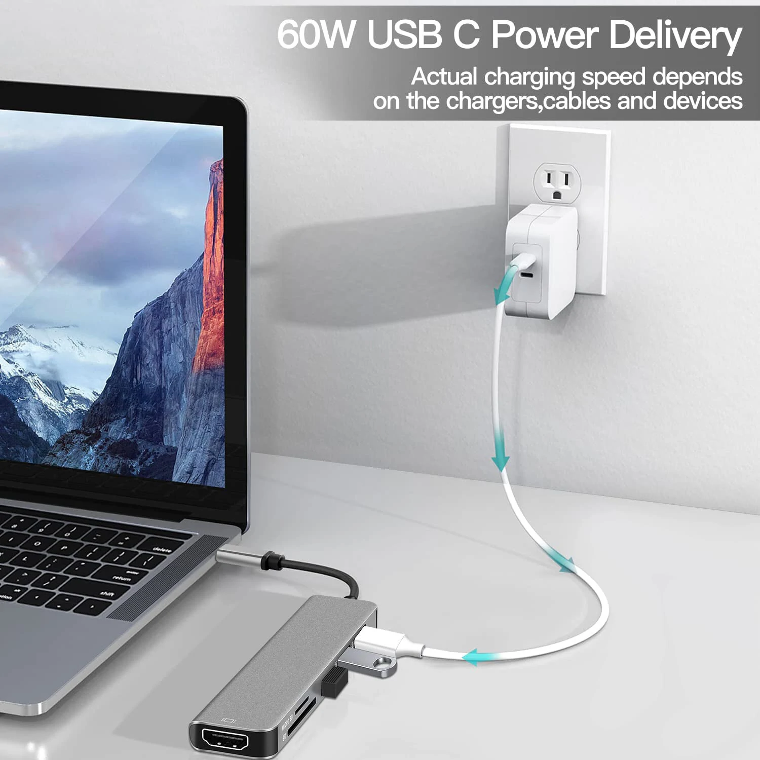 Bakeey 6-in-1 USB-C Hub Adapter HDMI 4K@30Hz USB3.0 USB-C  Docking Station 100W PD Charging SD Reader Witch Splitter for Apple Huawei Laptops Macbook — view 5