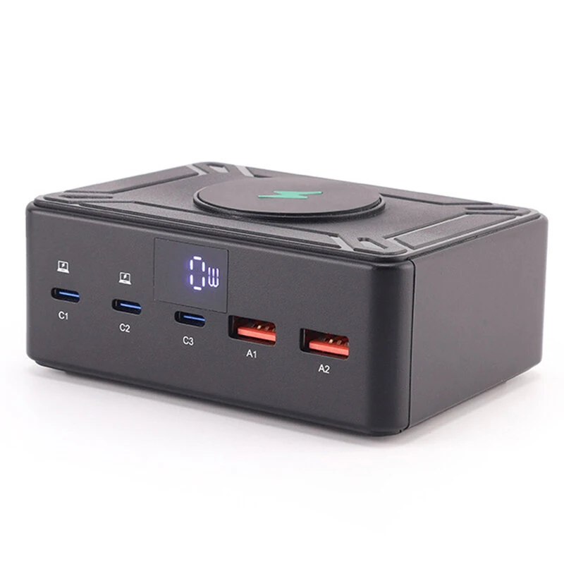 Bakeey 818D 190W 5-Port USB PD Charger 2USB-A+3USB-C PD QC3.0 Fast Charging Desktop Charging Station with 15W Wireless Charger Pad EU Plug for iPhone 17 17 Pro 16 15 14 Pro Max for Huawei Pura 80 Ultra for XIAOMI for SAMSUNG — Bakeey