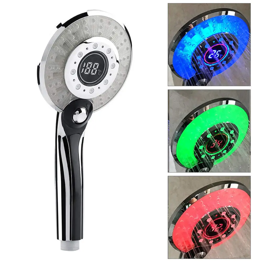 Bakeey LED Light LCD Display Third Gear Water Flow Self Illumination Temperature Control Shower Head For Smart Home — Bakeey