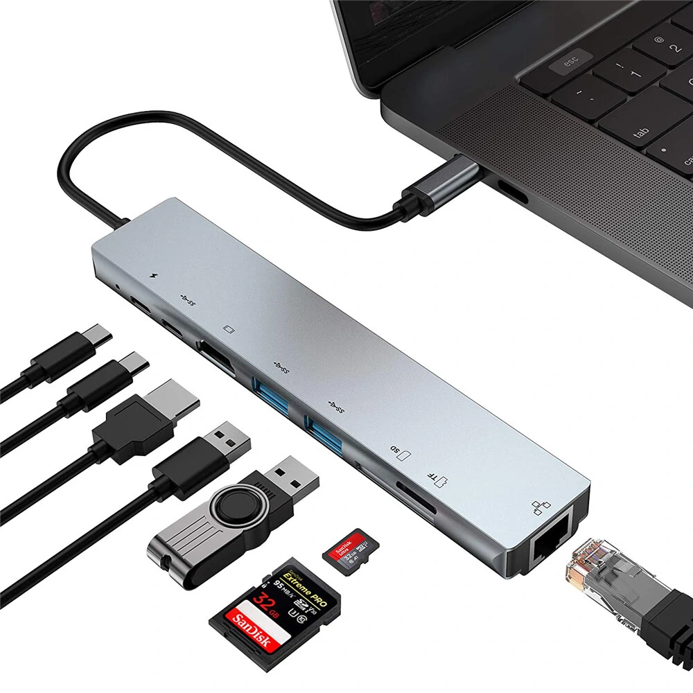 Bakeey PB-C7366 8-in-1 USB-C Hub Docking Station Adapter With 4K HDMI HD Display / 87W USB-C PD3.0 Power Delivery / USB-C Data Transmission / 2 * USB 3.0 / RJ45 Ethernet / Memory Card Readers — view 2