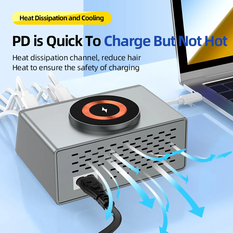 Bakeey WLX-X9S 140W 8-Port USB PD Charger 4USB-A+4USB-C PD QC3.0 Fast Wireless Charging Desktop Charging Station Support Digital Display EU Plug US Plug for iPhone 16 16 Pro 15 14 13 Pro Max for Xiaomi 15 Ultra for Samsung Galaxy S25 Ultra — view 7
